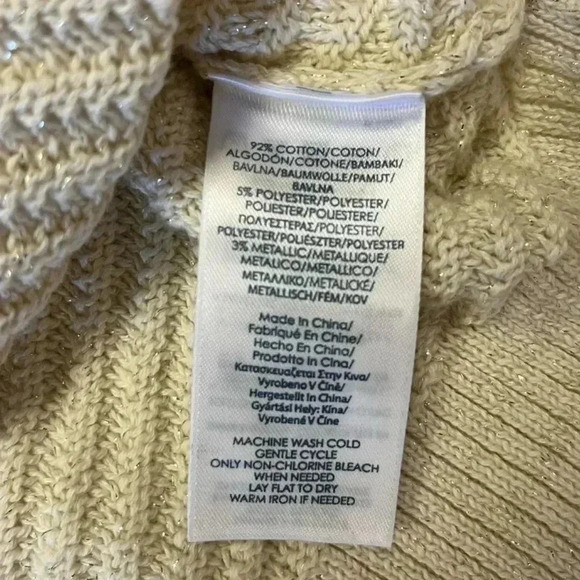 Chaps  White Cream Gold Glitter V Neck Knit Sweater Size XS - Picture 9 of 9
